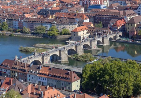 Aerial view of Wuerzburg, a franconian city in Bavaria, Germany