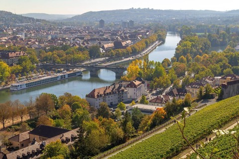 Aerial view of Wuerzburg, a franconian city in Bavaria, Germany