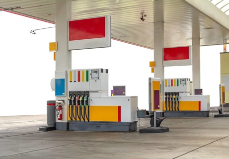 Detail shot of a filling station in white back