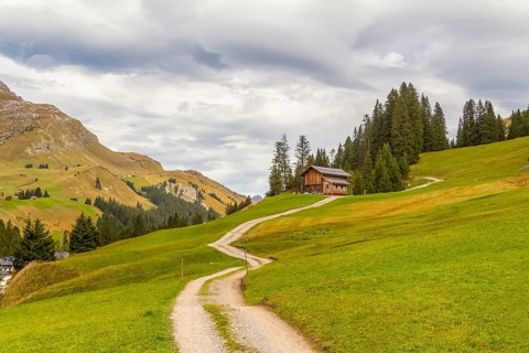 Idyllic scenery around river Lech at the state Vorarlberg in Austria at late summer time
