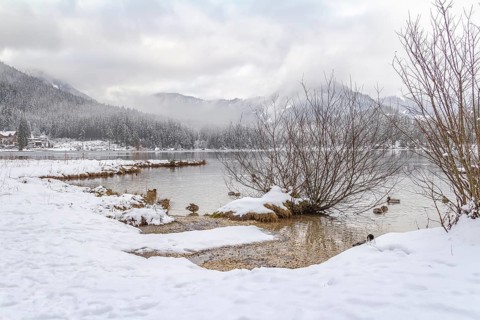Lake named Hintersee in Bavaria at winter time
