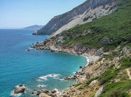 Coastal scenery around Kastro at Skiathos, one of the greek Sporades islands