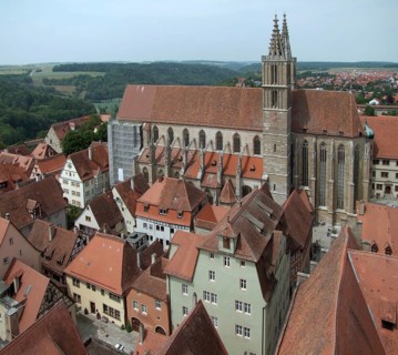 Aerial view of Rothenburg ob der Tauber, a town in Middle Franconia in Bavaria Germany