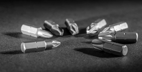 Set of screwdriver bits in dark ambiance