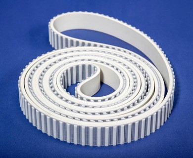 A white rolled drive belt in blue back