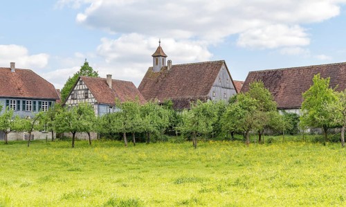 Idyllic small rural village in Southern Germany at early spring time