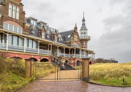 Glamourous bathing pavillon seen in a seaside resort named Domburg located in the dutch province of