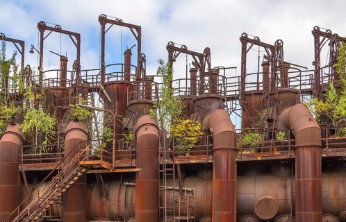 Weathered rusty industrial scenery with old corroded objects