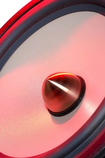 A colorful illuminated loudspeaker detail