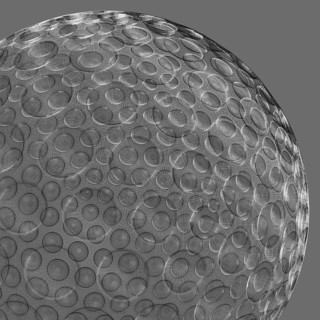 Mesh wire rendering of a golf ball sphere in grey back