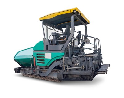 Asphalt finisher in white back with shadow