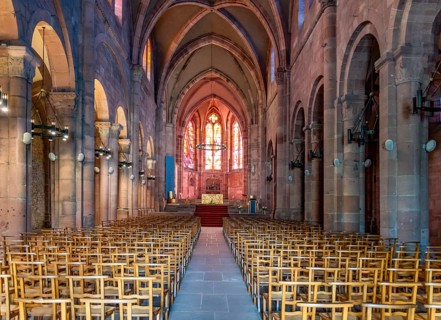 Scenery inside the Saint-Die Cathedral in Saint-Die-des-Vosges, a commune in the Vosges department,