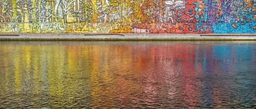 Detail of a colorful painting in Amiens, a city and commune in northern France. It is the capital