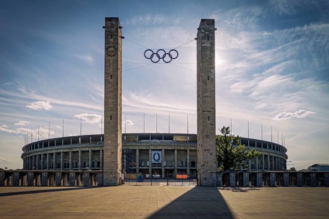 Berlin Olympic Stadium in the evening light, Westend, Berlin, Germany