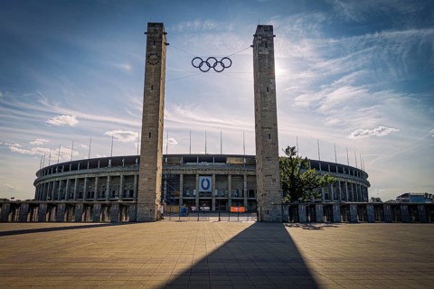 Berlin Olympic Stadium in the evening light, Westend, Berlin, Germany