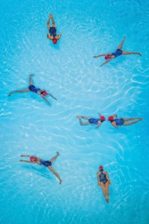Montage with swimmer in pool, swimming, swimming pool, bathing, outdoor pool