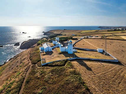 Lizard Lighthouse from a drone, Lizard Point, Cornwall, England, United Kingdom