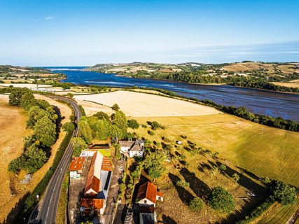 Farms and Fields over River Teign and Teignmouth Road from drone, Newton Abbot, Devon, England,