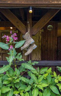 Hanging up the hiking boots, decoration, Bissendorf, Lower Saxony, Germany