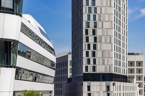 Architecture in Stuttgart. Modern office building in the Europaviertel and Türlenstrasse area.