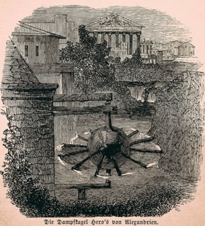 Heron of Alexandria or Heron's ball of steam, Aeolian ball, rotating ball of wind, release of