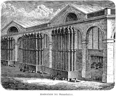 Condenser of the gasworks, gas for lighting, streetlights, lamps, public utilities, gasworks,