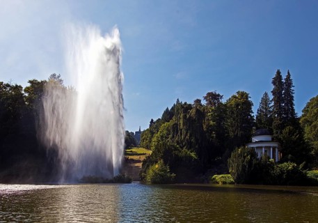Water features at the large pond with the towering fountain, Bergpark Wilhelmshöhe, UNESCO World