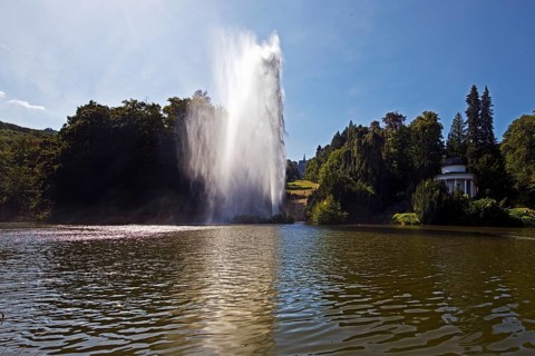 Water features at the large pond with the towering fountain, Bergpark Wilhelmshöhe, UNESCO World