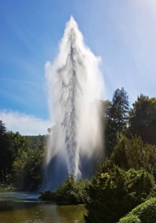 Water features at the large pond with the towering fountain, Bergpark Wilhelmshöhe, UNESCO World