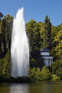 Water features at the large pond with the towering fountain, Bergpark Wilhelmshöhe, UNESCO World