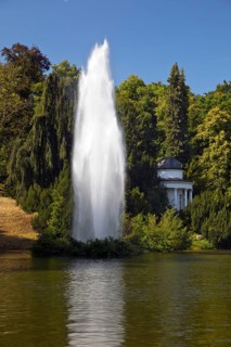Water features at the large pond with the towering fountain, Bergpark Wilhelmshöhe, UNESCO World