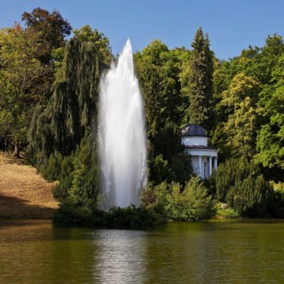 Water features at the large pond with the towering fountain, Bergpark Wilhelmshöhe, UNESCO World