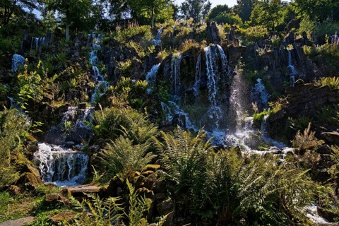 Water features at the Steinhöfer waterfall in Bergpark Wilhelmshöhe, Kassel, Hesse, Germany