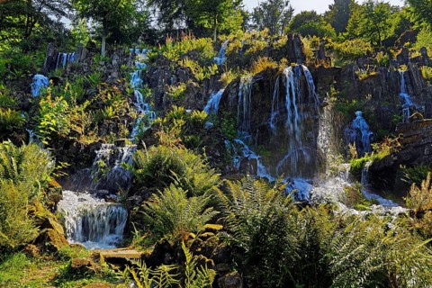 Water features at the Steinhöfer waterfall in Bergpark Wilhelmshöhe, Kassel, Hesse, Germany