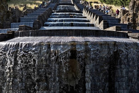 Water features with the Great Cascades at the Neptune Basin in Bergpark Wilhelmshöhe, UNESCO World