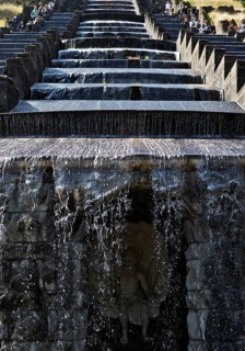Water features with the Great Cascades at the Neptune Basin in Bergpark Wilhelmshöhe, UNESCO World