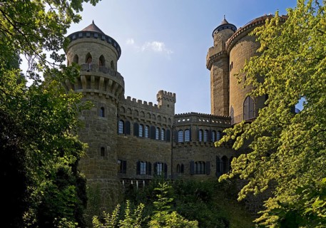 Bergpark Wilhelmshöhe with the artificial ruins of Loewenburg, UNESCO World Heritage Site, Kassel,