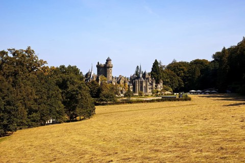 Bergpark Wilhelmshöhe with the artificial ruins of Loewenburg, UNESCO World Heritage Site, Kassel,