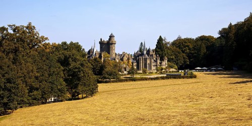 Bergpark Wilhelmshöhe with the artificial ruins of Loewenburg, UNESCO World Heritage Site, Kassel,