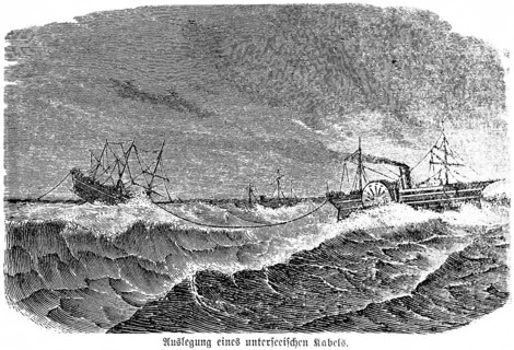 Layout of an undersea cable, 1851 first undersea cable laid between Dover and Calais, telegraphy,