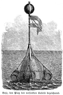 Buoy marks the course of the sunken overseas cable, watermark, identification, inventions in the