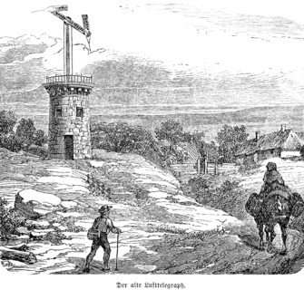 The old air telegraph, optical telegraphy, or telegraphy, tower system by Claude Chappe, tower,