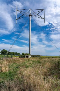 Vertical axis wind turbine, Darrieu wind turbine, 2 vertically mounted rotors rotate around the