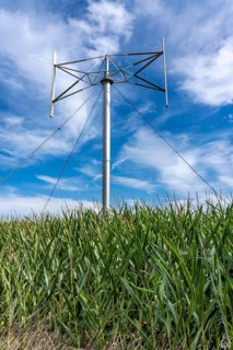 Vertical axis wind turbine, Darrieu wind turbine, 2 vertically mounted rotors rotate around the