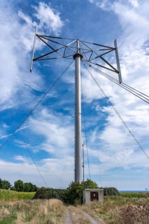 Vertical axis wind turbine, Darrieu wind turbine, 2 vertically mounted rotors rotate around the