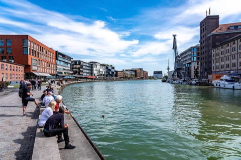 Münster's harbour district, known as Kreativkai, a lively quarter that has developed from a former