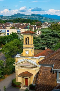 Temple of the Cross of Ouchy in a Sunny Summer Day in Lausanne, Vaud, Switzerland