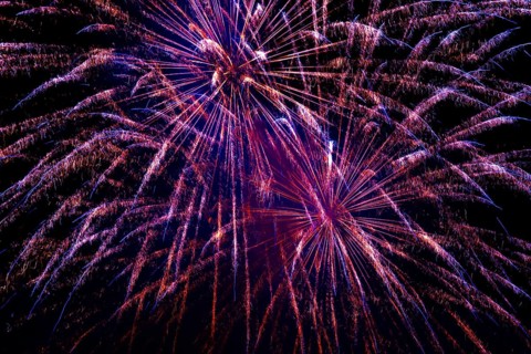 Beautiful Fireworks Display at Night in Ponte Tresa, Lombardy, Italy