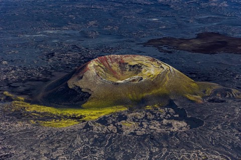 Volcanic landscape, volcanic crater, sunny, aerial view, summer, Laki, Lakagigar, Vatnajökull