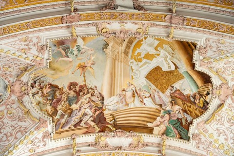 Ceiling painting in the monastery church of St Mary's Assumption in Fürstenfeldbruck, Bavaria,